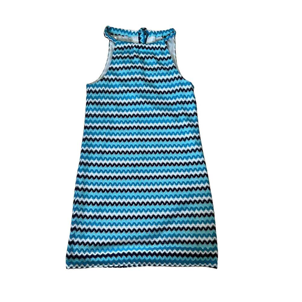 Trina Turk Women’s Juju Halter Neck Blue White Chevron Sleeveless Size Medium